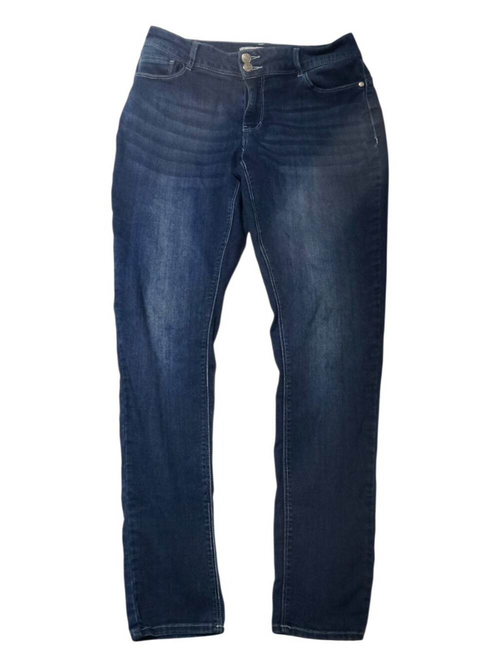 Women's Skinny Jeans Dark Wash With Subtle Fading Flattering Fit Stretch Sz 8